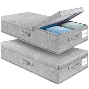 Underbed Storage Containers Bin with Lids (Set of 2) Large Under Bed Storage Organizer Box with Handle, Foldable Sturdy Under The Bed Storage Bags for Organizing Clothes, Shoes, Blankets, Pillows-Grey