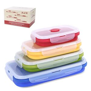 DLATRE Collapsible Silicone Food Container Set of 4, Silicone Leftover Meal Box, Lunch Container Storage Bento Box, BPA Free, Microwavable Dishwasher and Freezer Safe, Kitchen Meal Prep Space Saving