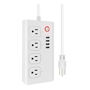 WiFi Smart Power Strip,WiFi Smart Plug Extension Lead, 4 AC Outlets and 4 USB Charging Port,10Amp,Compatible with Alexa/Google Home, No Hub Required,ETL Listed ,FCC Certified