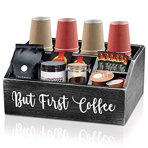 Coffee Station Organizer-Wooden Coffee Bar Accessories Organizer for Countertop, Farmhouse Coffee Bar Station Accessories and Organizer Decor Coffee Pod Holder Storage Basket for Coffee Bar Decor | The Storepaperoomates Retail Market - Fast Affordable Shopping