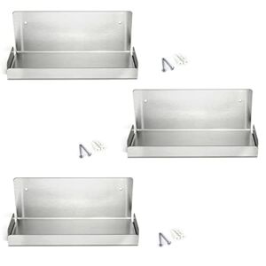 Deco Gables Designs 3 Modern Brushed Stainless Steel Spice Racks Floating Wall Shelf Hanging Durable Polished Solid Metal for Home Kitchen Dining Room with Mounting Hardware 10 Inches Wide Set of 3
