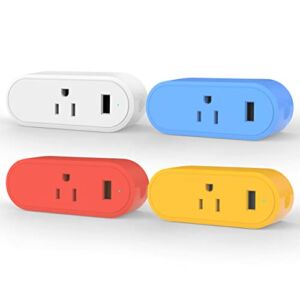 JJC Smart Plug 18D, WiFi Outlet Compatible with Alexa and Google Home Assistant, Mini Smart Home Plugs with Timer Fuction & Group Controller, 10 Amp,2.4G WiFi Only,4-Pack, Multicolor
