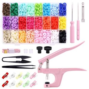 Wokape 407Pcs 24 Colors Snaps and Matte Pink Snap Pliers Set with Sewing Clips,Tweezer,Scissors,T5 Plastic Buttons Plastic Snaps for Sewing and Crafting with Organizer Storage Containers