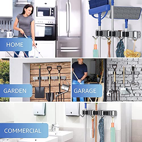 DYMSUP Mop Broom Holder Wall Mounted,3 Rack 4 Hooks Heavy Duty Mop and Broom Organizer Wall Hanging,Stainless Steel Broom Closet Garden Garage Door Tools Hanger Storage 1 Pack | The Storepaperoomates Retail Market - Fast Affordable Shopping