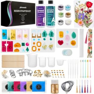 Piccassio Epoxy Resin Kit for Beginners 208 pcs – Make Jewelry, Keychains, Bookmarks with Epoxy Resin Starter Kit – Resin Kits and Molds Complete Set – Includes Molds, Dried Flowers, Mica Powder