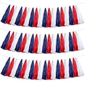 30 Piece Christmas Paper Tassel Garland Paper Banner DIY Hanging Paper Decoration Party Garland Decor for Theme Party Wedding Birthday Bridal/ Baby Shower Anniversary (Blue, Red, White)