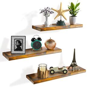 ASTARTH Floating Shelves-Wall Shelves Set of 3, Rustic Wood Storage Shelf-Invisible Brackets, 17” Wall Mounted Shelves-Ideal for Bedroom, Living Room, Bathroom, Kitchen, Office Decor, Easy Assembly