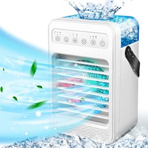 Pignr Portable Air Conditioner, Evaporative Air Cooler with 4 Speeds Gradient Color Light & 70°Oscillating Function, 2 Humidification Capacity 600ml, 2-6 H Timing, room, home, office, White