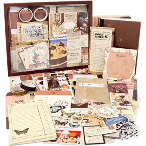 Draupnir Vintage Aesthetic Scrapbook Kit(346pcs), Bullet Junk Journal Kit with Journaling/Scrapbooking Supplies, Stationery, A6 Grid Notebook with Graph Ruled Pages.DIY Gift for Teen Girl Kid Women.