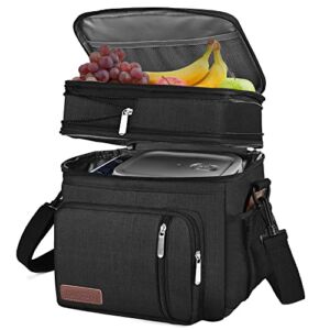 Lunch Bag for Women Men Double Deck Lunch Box – Leakproof Insulated Soft Large Lunch Cooler Bag, MIYCOO (Black,15L )