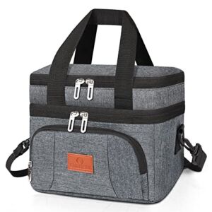 Insulated Lunch Bag for Men Women, ETNVOW Large Lunch Box Leakproof, Soft Double Deck Cooler Tote Bag with Adjustable Shoulder Strap for Working Office School Travel