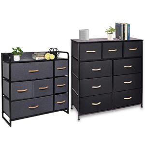 CERBIOR Wide Drawer Dresser Storage Organizer Closet Shelves, Sturdy Steel Frame Wood Top with Easy Pull Fabric Bins for Clothing, Blankets