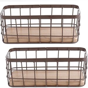 Dicunoy Set of 2 Small Wire Baskets, Narrow Rustic Storage Bin, Farmhouse Rectangle Bathroom Counter Organizer Tray for Kitchen Countertop, Pantry, RV, School Classrooms, Office Decorative