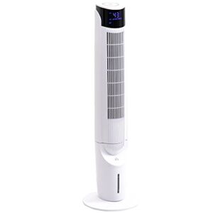 HOMCOM 42” Evaporative Air Cooler, Tower Fan with 3 Speeds, 4 Modes, 12 Hour Timer, LED Display and Remote Control for Bedroom, Office or Living Room, White