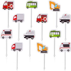 12 Pieces Transport Vehicle Picks for Bento Box Lunch Box Transportation Theme Cupcake Toppers Forks for for Boys Girls Birthday Party Holiday Party Decorations Supplies, 6 Styles
