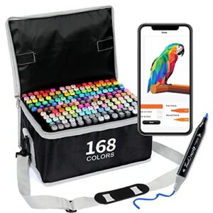 Aedaga 168+2 Colors Alcohol Markers, Free APP for Coloring, Dual Tips Markers for Artists, Art Markers Drawing Markers for Adult and Kids Coloring, Great Gift Idea. (168+2 Colors)