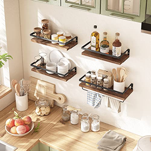 Fixwal 4 Set Floating Shelves Bathroom Shelves Wall Mounted Storage Shelves with Towel Bar for Living Room Kitchen Bedroom Bathroom Office Over Toilet | The Storepaperoomates Retail Market - Fast Affordable Shopping