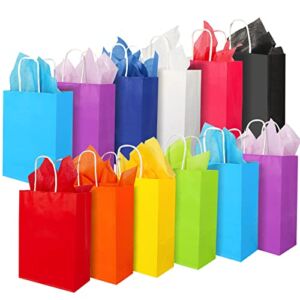Moretoes 40pcs Gift Bags with Tissue Paper 10 Colors Kraft Paper Party Favor Bags Bulk with Handles Rainbow Small Gift Bags for Wedding, Birthday, Gifts, Goodie, Kids Crafts, and Party Supplies