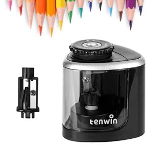 tenwin Electric Pencil Sharpener Battery Operated Suitable for NO.2/Drawing/Colored Pencils(6-8 mm)/ Office School Home, Portable Pencil Sharpener for Adults Kids (Black)