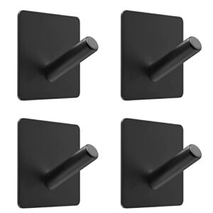 Adhesive Towel Hooks Wall Hooks for Hanging – Matte Black SUS304 Stainless Steel Waterproof with Strong Adhesive Tapes – 3M Hooks for Bathroom Bedroom Kitchen Closet Cabinet – 4 Pack