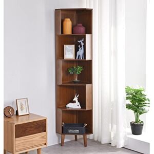 Maydear 5-Tier Corner Bookcase, Bamboo Corner Shelf, Display Rack Small Bookshelf and Plant Stand for Living Room, Home Office, Kitchen