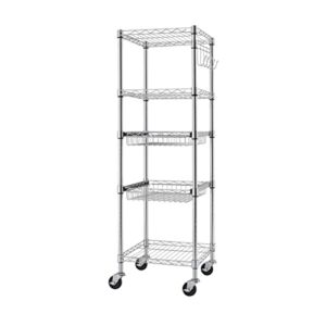 18″ x 18″ x 56″ Silver 5-Tier NSF Steel Storage Square Wire Shelving Unit with Casters
