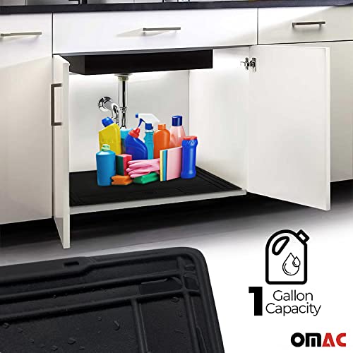 OMAC New Under The Sink Mat | Trimmable Waterproof Raised Edge Cabinet Liner Protector for Kitchen and Bathroom Cut to Fit Cabinets, Shelf & Drawer Liners and Organizer 22.44 x 34.64 inch (Black) | The Storepaperoomates Retail Market - Fast Affordable Shopping