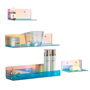 Sagetta Rainbow Acrylic Shelf 15 Inch 7Inch, Wall Bookshelves Ledge Book Shelf and Small Toy Display Shelf Wall Mounted, 4 PCS