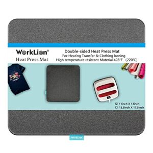 WORKLION Heat Press Mat 11″x13″: Double-Sided Fireproof Materials Protective Resistant Mat for Cricut Easypress/Easypress 2 & HTV Craft Vinyl Ironing Insulation Transfer Projects
