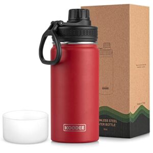 koodee Kids Water Bottle 16 oz Stainless Steel Vacuum Insulated Wide Flask with Leakproof Spout Lid (Canyon Red)