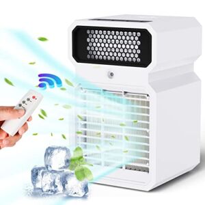2-In-1 Personal Air Cooler and Heater with Humidifier, Quiet Mini Air Conditioner with Remote Control, Desktop Cooling Humidifier Fan for Small Room/Office/Dorm/Bedroom