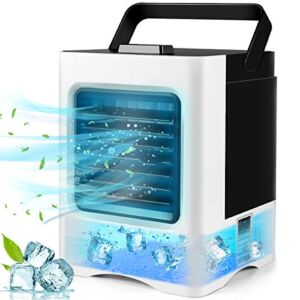 Portable Air Conditioner, Rechargeable Evaporative Air Cooler – 3 in 1 Mini USB Air Conditioner Fan, Sterilizer, Humidifier, Desktop Cooling Fan with 3 Speeds for Home Room Office