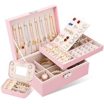 GOLVER 2 Pack jewelry box Jewelry Organizer for Women 2 Layer Girls Jewelry Boxes for Earring Necklaces Watch Rings With An Extra Small Jewelry Case forTravel Pink | The Storepaperoomates Retail Market - Fast Affordable Shopping