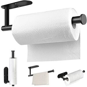 MGahyi Paper Towel Holder Wall Mount, Self Adhesive Or Drilling Under Cabinet Kitchen, 13.2 inch Stainless Steel Paper Towel Roll Rack, Towel Roll Hanger for Bathroom(Rectangle-Black)