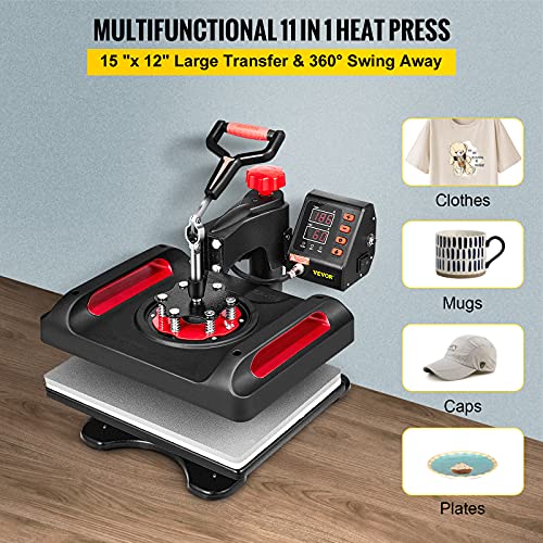 VEVOR 11 in 1 Heat Press, 12 x 15 Inch, Multifunctional Clamshell Printer, Digital Dual-Tube Heat Press Transfer Machine, Swing Away Sublimation Machine for T-Shirt Hat Cap Mug Plate Pen Shoes Black | The Storepaperoomates Retail Market - Fast Affordable Shopping
