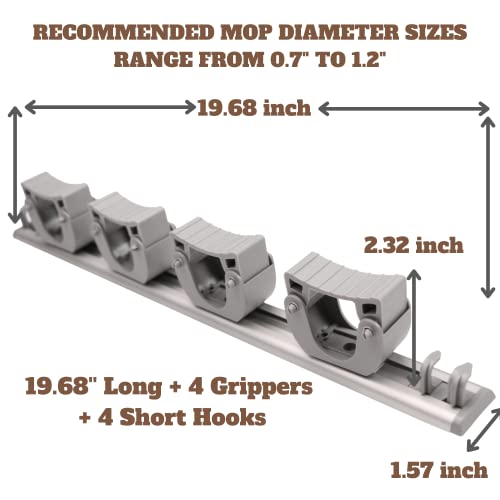 U.S. Solid Mop and Broom Holder, Wall Mounted, 4 Sliding Grippers & 4 Hooks, Garden Tool Organizer, Organize Kitchen, Garage, Laundry, Storage Rooms, 19.6 Inches | The Storepaperoomates Retail Market - Fast Affordable Shopping
