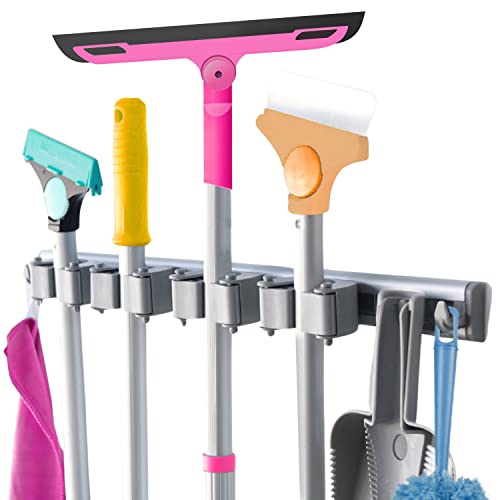 U.S. Solid Mop and Broom Holder, Wall Mounted, 4 Sliding Grippers & 4 Hooks, Garden Tool Organizer, Organize Kitchen, Garage, Laundry, Storage Rooms, 19.6 Inches | The Storepaperoomates Retail Market - Fast Affordable Shopping