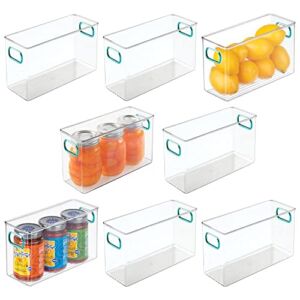 mDesign Deep Plastic Kitchen Pantry, Cabinet, Refrigerator, Freezer Food Storage Bin Container with Handles – Organizer for Fruit, Yogurt, Snacks, Pasta – 10″ Long, 8 Pack – Clear/Blue