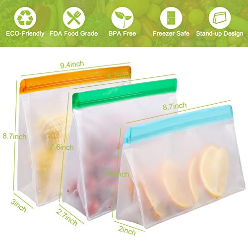 Reusable Ziplock Bags Silicone, 10 Pack Reusable Freezer Bags LeakProof, Seal Reusable Snack Bags for Kids – 2 Gallon + 4 Sandwich + 4 Snack Bags for Food Storage Meat Fruit Cereal | BPA Free | The Storepaperoomates Retail Market - Fast Affordable Shopping