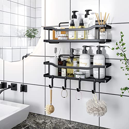 2-Pack Adhesive Shower Caddy, Shower Shelf, No Drilling Rustproof Stainless Steel OMAIRA Shower Organizer for Inside Shower & Kitchen Storage (Matte Black) | The Storepaperoomates Retail Market - Fast Affordable Shopping
