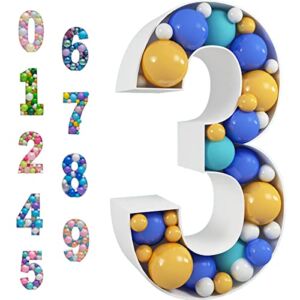 Mosaic Balloon Numbers Frame Marquee Light Up Number 3 Pre-Cut Large Foam Board Sign Cut-Out for Boy Girl Birthday Backdrop Anniversary Decoration