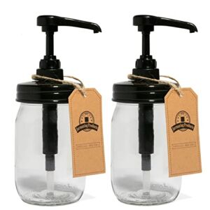 Jarmazing Products Mason Jar Syrup Dispenser – Set of 2 – 16 oz Smooth Jars with Rust-Proof, Leak-Proof, Food Grade Pumps for Honey, Syrups, Condiments, Salad Dressings and More