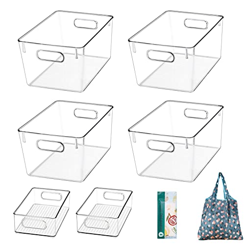 6 Pack Clear Space Plastic Storage Bins Fridge Organizer Kitchen Organization Pantry Storage Bins Freeze Organizers With Handles Cabinet Organizers For Kitchen,Fridge,Cabinet,Pantry,Bedrooms,Bathrooms | The Storepaperoomates Retail Market - Fast Affordable Shopping