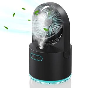 Table Misting Fan, Aasonida Personal Cooling Mister Fan with 300ML Large Water Tank, USB Rechargeable Water Spray Mist Fan with 7 Colorful Nightlight for Office, Outdoors, Home and Camping