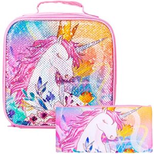 Kids Lunch Box for Girls, Cute Unicorn Insulated Lunch Bag Portable Back to School