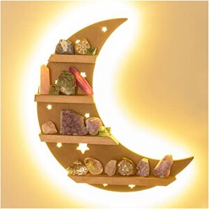 Curawood Crescent Moon Shelf for Crystals with LED Lights – 15.7″ Crystal Display Shelf – Crystal Holder for Stones Display – Lighted Moon Crystal Shelf Display – Crystals and Healing Stones Holder