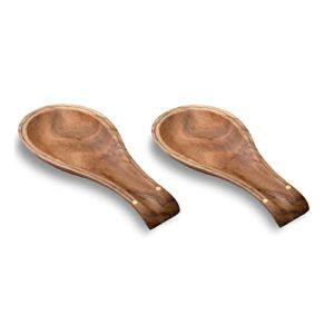 Folkulture Spoon Rest for Kitchen Counter, Spoon Holder for Stove Top or Countertop, Set of 2 Holder for Spatula, Spoons or Tongs, Modern and Rustic Farmhouse Spoon Rest for Cooking, Acacia Wood, 10″