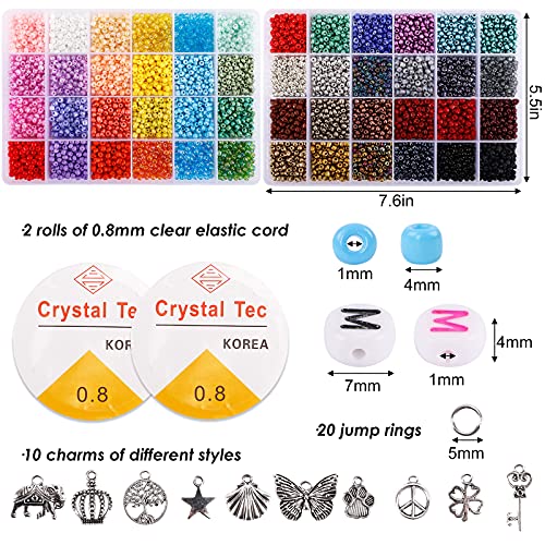 Quefe 8690pcs Glass Seed Beads 4mm 6/0 Bracelet Beads for Jewelry Making kit, Small Waist Craft Beads, 260pcs Alphabet Letter Beads with Elastic String Cords and Charms | The Storepaperoomates Retail Market - Fast Affordable Shopping
