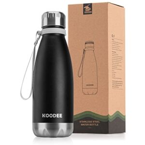 koodee Kids Water Bottle 12 oz Stainless Steel Vacuum Insulated Cola Shape Metal Water Bottles for School(Black)