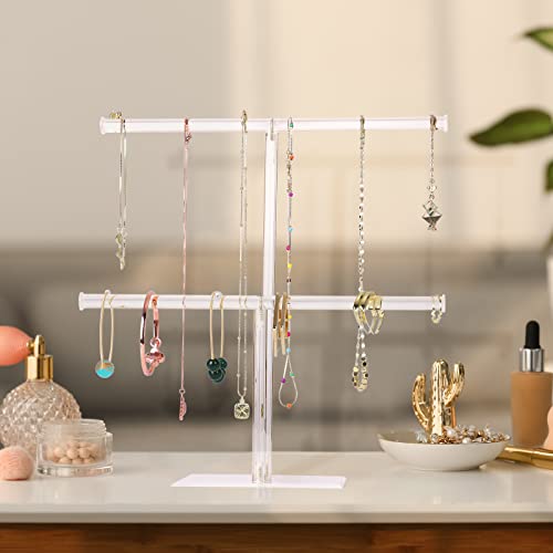 Jewelry Stand Necklace Holder, Acrylic Jewelry Display Holder, Necklace and Bracelet Hanging Organizer, Clear 2-Tier Tower Stand for Bangles, Necklaces, Bracelets, Rings, Earrings and Watch | The Storepaperoomates Retail Market - Fast Affordable Shopping